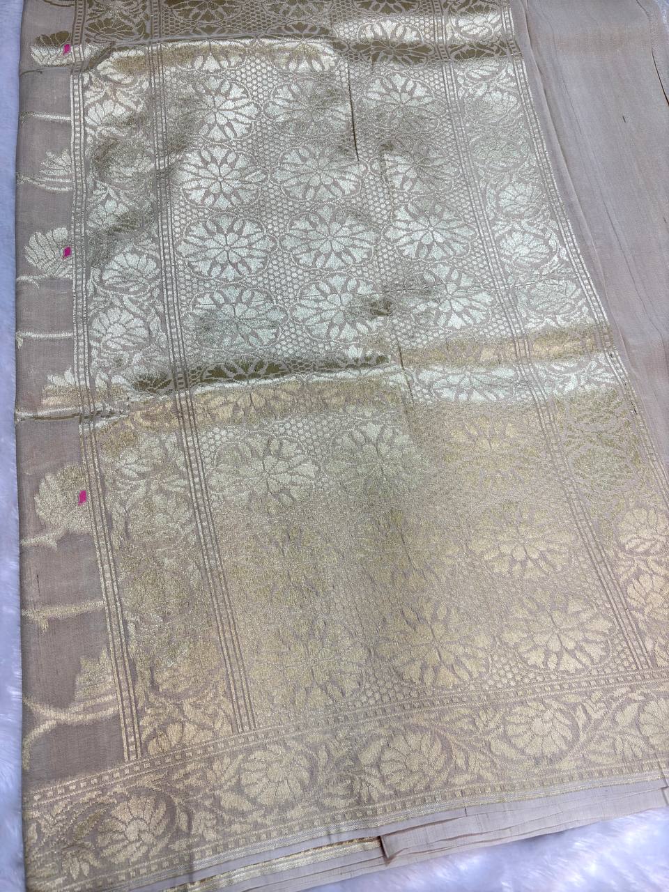 Beige Tussar Georgette Saree | Handwoven Kadhua Bail Jaal (Dyeable)