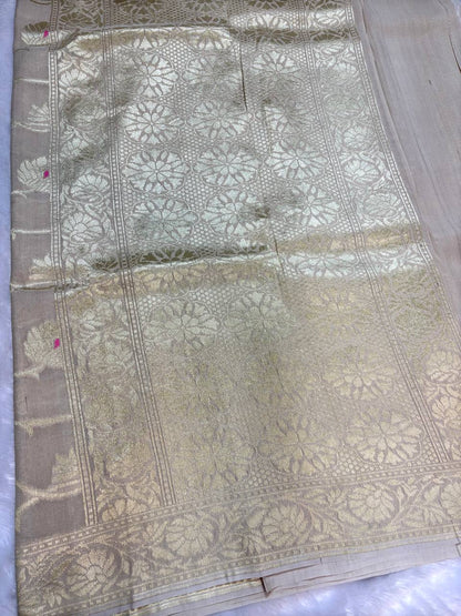Beige Tussar Georgette Saree | Handwoven Kadhua Bail Jaal (Dyeable)