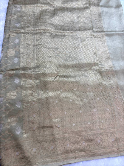 Handloom Tussar Georgette Saree with Sona Rupa Zari Jaal (Dyeable)