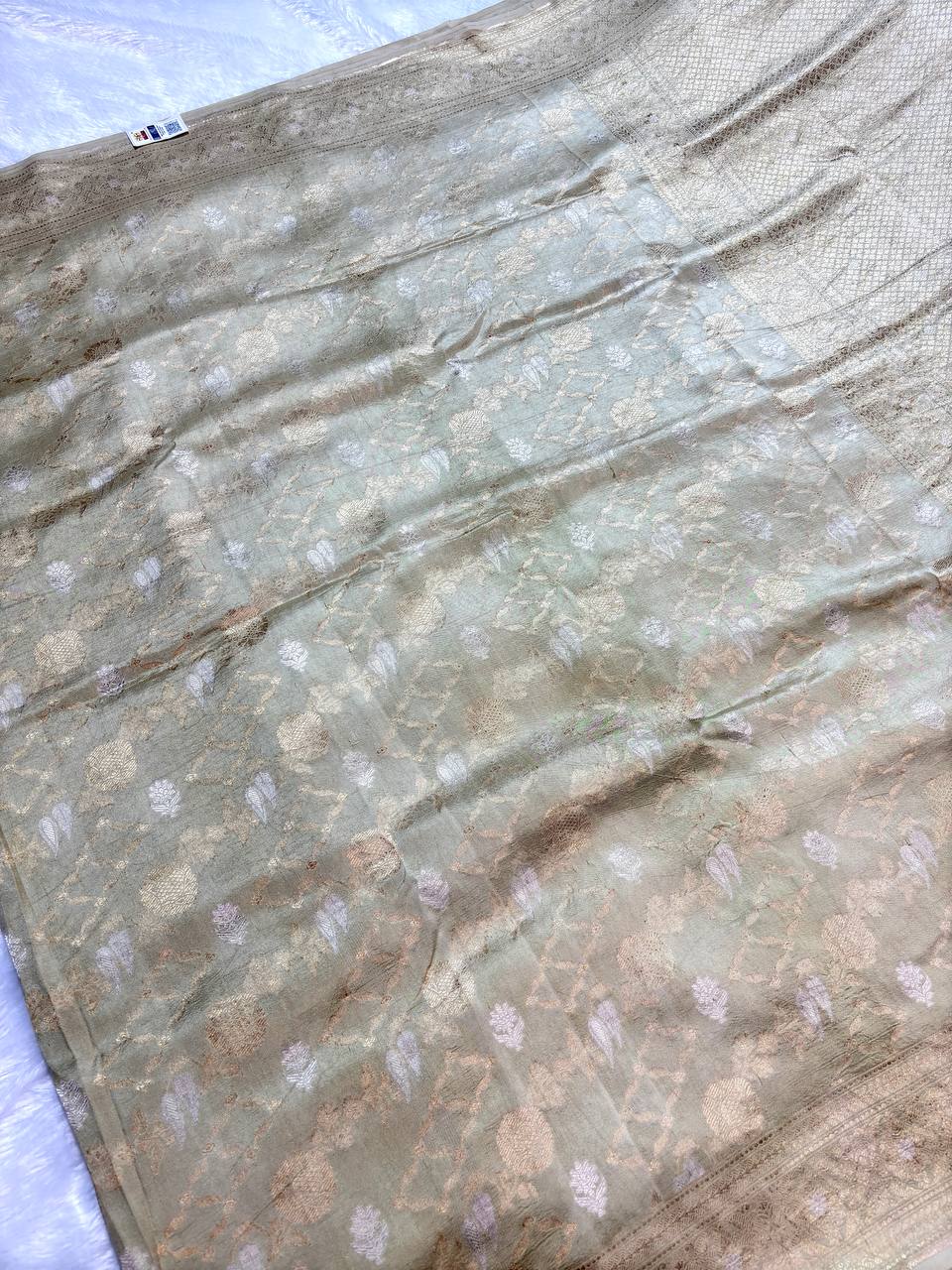 Handloom Tussar Georgette Saree with Sona Rupa Zari Jaal (Dyeable)