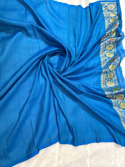 Royal Cerulean Blue Tussar Georgette Banarasi Saree with Sona Rupa Kadhua Jaal