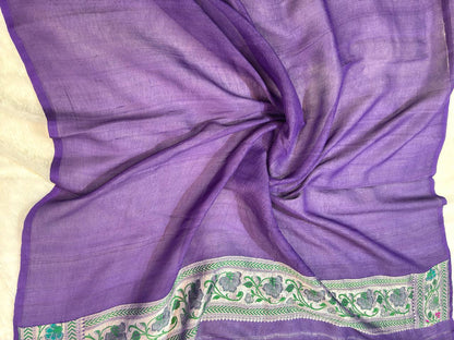 Royal Jamuni Purple Tussar Georgette Banarasi Saree with Silver Kadhua Meenakari Jaal