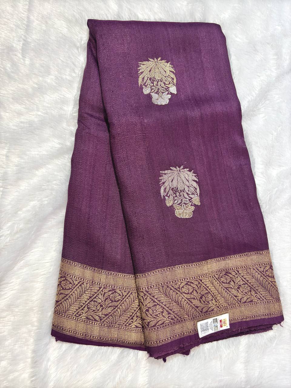 Grape Wine Tussar Georgette Banarasi Saree with Sona Rupa Kadhua Buta