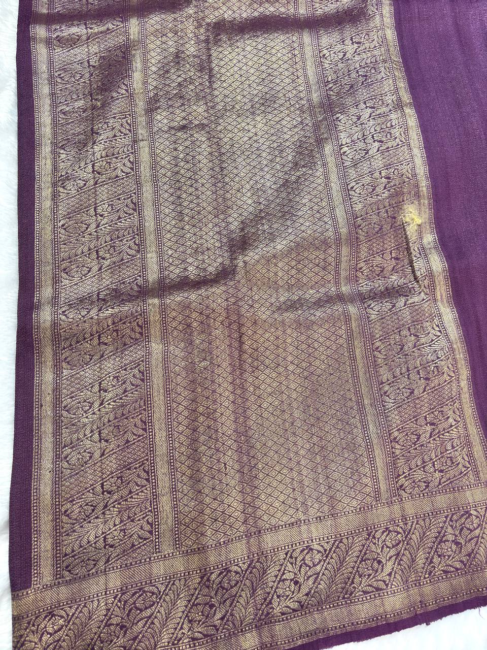 Grape Wine Tussar Georgette Banarasi Saree with Sona Rupa Kadhua Buta