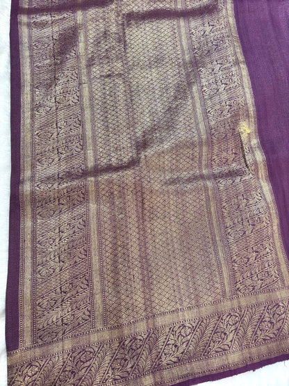 Grape Wine Tussar Georgette Banarasi Saree with Sona Rupa Kadhua Buta
