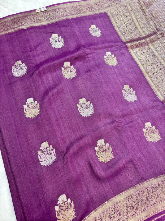 Grape Wine Tussar Georgette Banarasi Saree with Sona Rupa Kadhua Buta