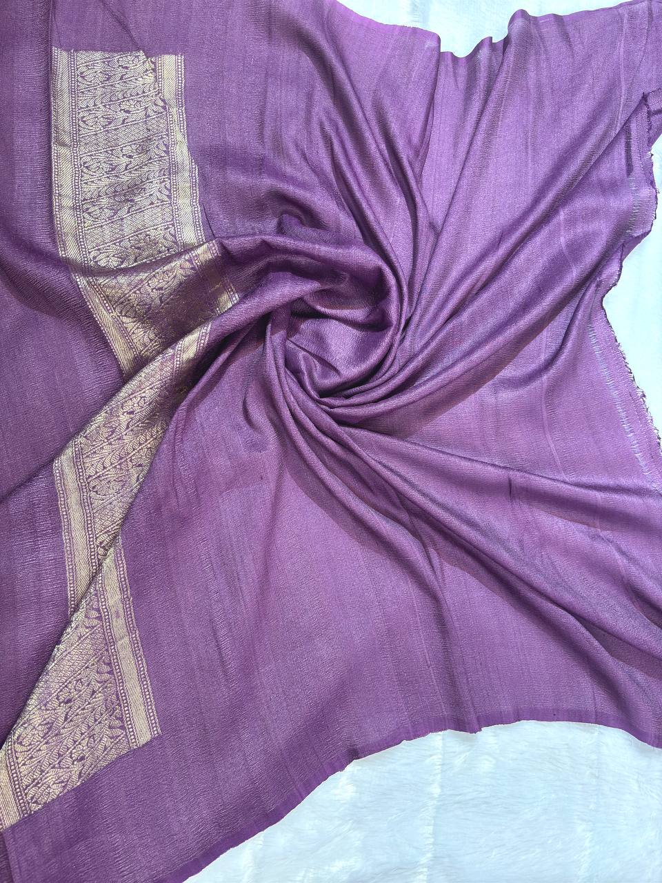 Grape Wine Tussar Georgette Banarasi Saree with Sona Rupa Kadhua Buta