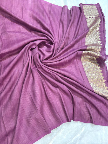 Plum Magenta Tussar Georgette Banarasi Saree with Antique Gold Kadhua Gulab Bootta