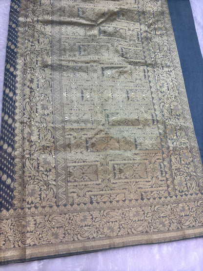 Grey Cotton Chanderi Silk Saree with Banarasi Zari Leheriya & Ornate Pallu