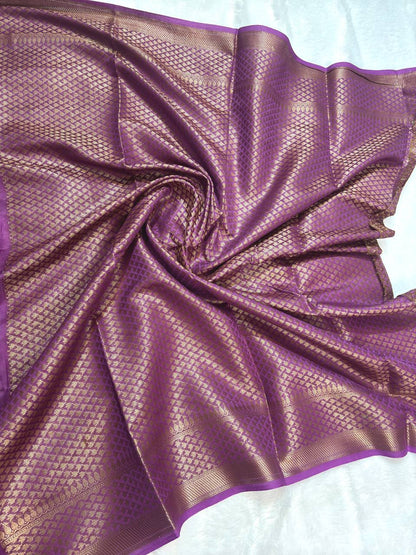 Royal Purple Cotton Chanderi Silk Saree with Banarasi Antique Zari Floral Butas & Dense Pallu