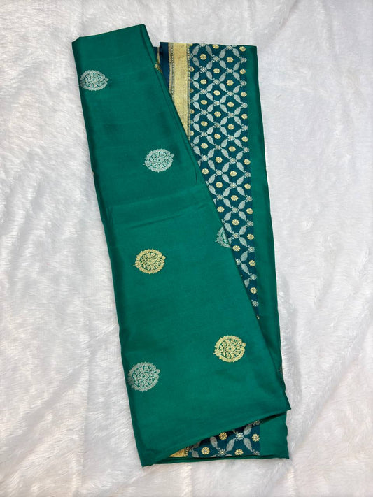 Elegant Emerald Green and Teal Dual-Tone Banarasi Katan Silk Saree