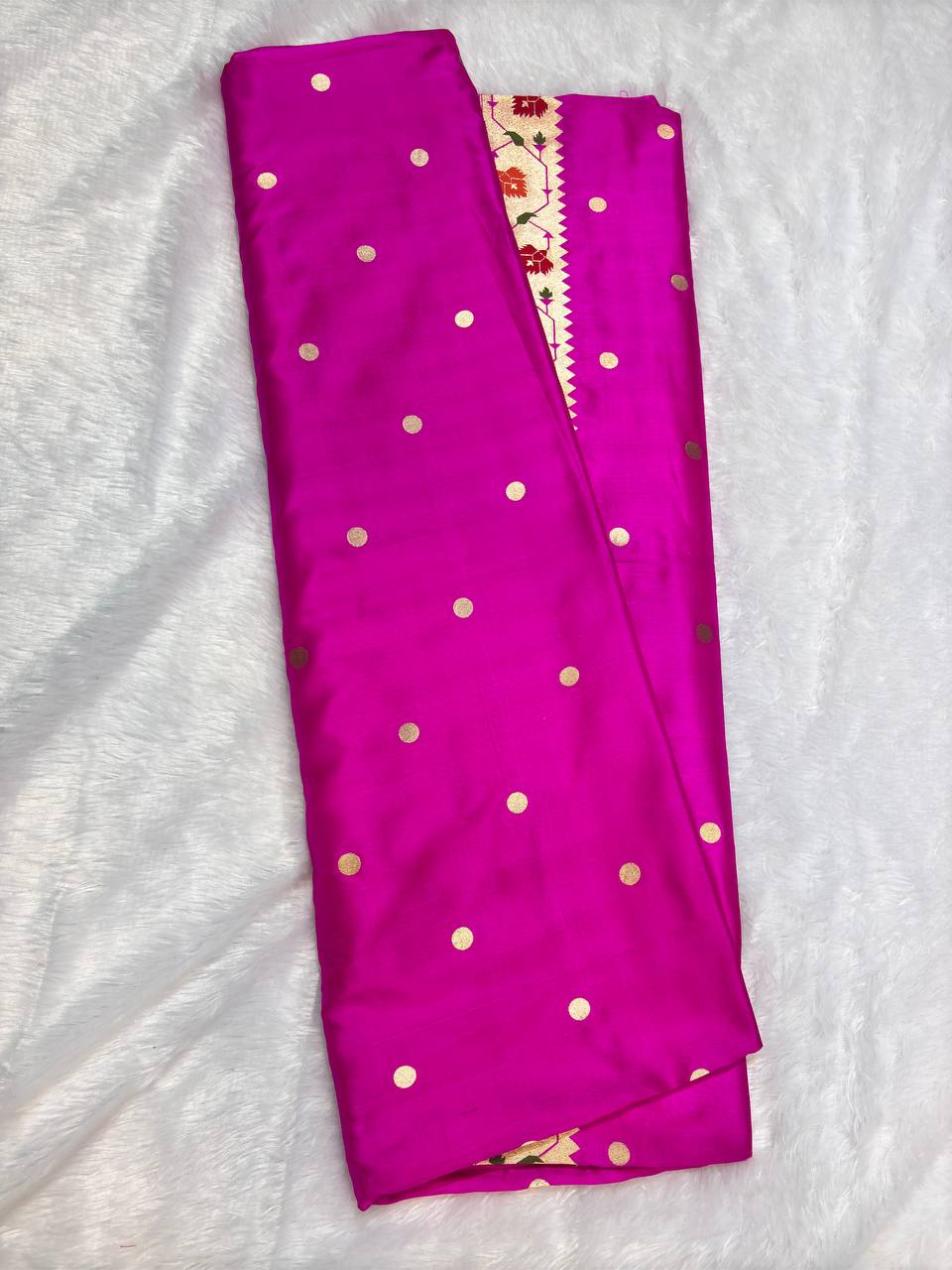 Radiant Rani Pink Pure Katan Silk Banarasi Saree with Meenakari Paithani-Inspired Border
