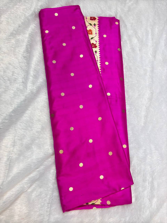 Radiant Rani Pink Pure Katan Silk Banarasi Saree with Meenakari Paithani-Inspired Border
