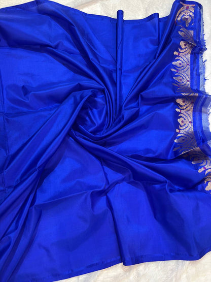 Royal Royal Blue Pure Katan Silk Banarasi Saree with Sona Rupa Kadhua Floral Butti