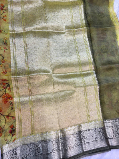 Striking Yellow Tussar Silk Saree with Pichwai-Inspired Lotus Pond Digital Prints and Zari Border