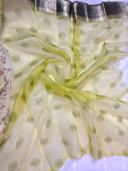 Striking Yellow Tussar Silk Saree with Pichwai-Inspired Lotus Pond Digital Prints and Zari Border