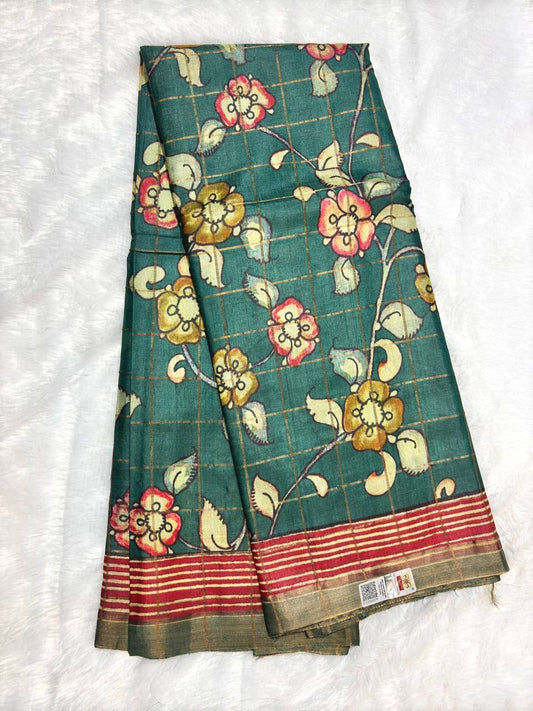 Artistic Beige and Multicolored Tussar Silk Saree with Abstract Abstract Watercolor Brushstroke Digital Prints and Zari Border