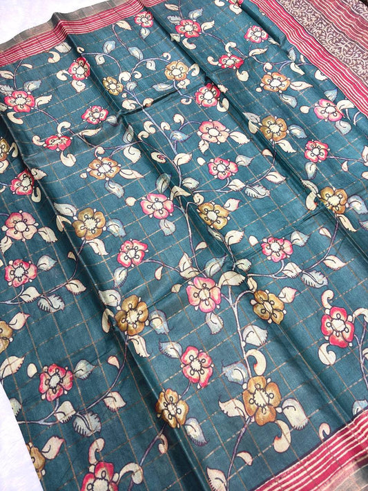 Artistic Beige and Multicolored Tussar Silk Saree with Abstract Abstract Watercolor Brushstroke Digital Prints and Zari Border