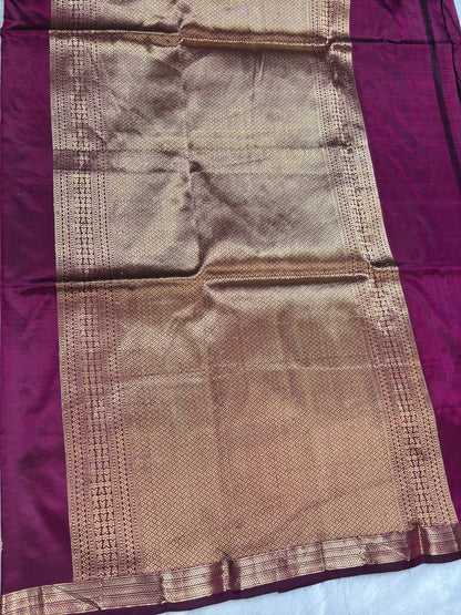 Handwoven Magenta Pink Pure Katan Silk Banarasi Saree with Zari Leheriya Stripes