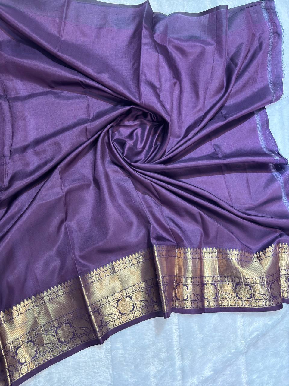 Midnight Jamun Purple Pure Katan Silk Banarasi Saree with Kadhua Floral Betel Leaf Bootis
