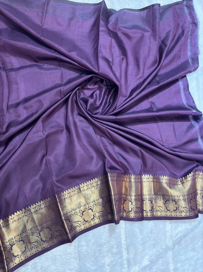 Midnight Jamun Purple Pure Katan Silk Banarasi Saree with Kadhua Floral Betel Leaf Bootis