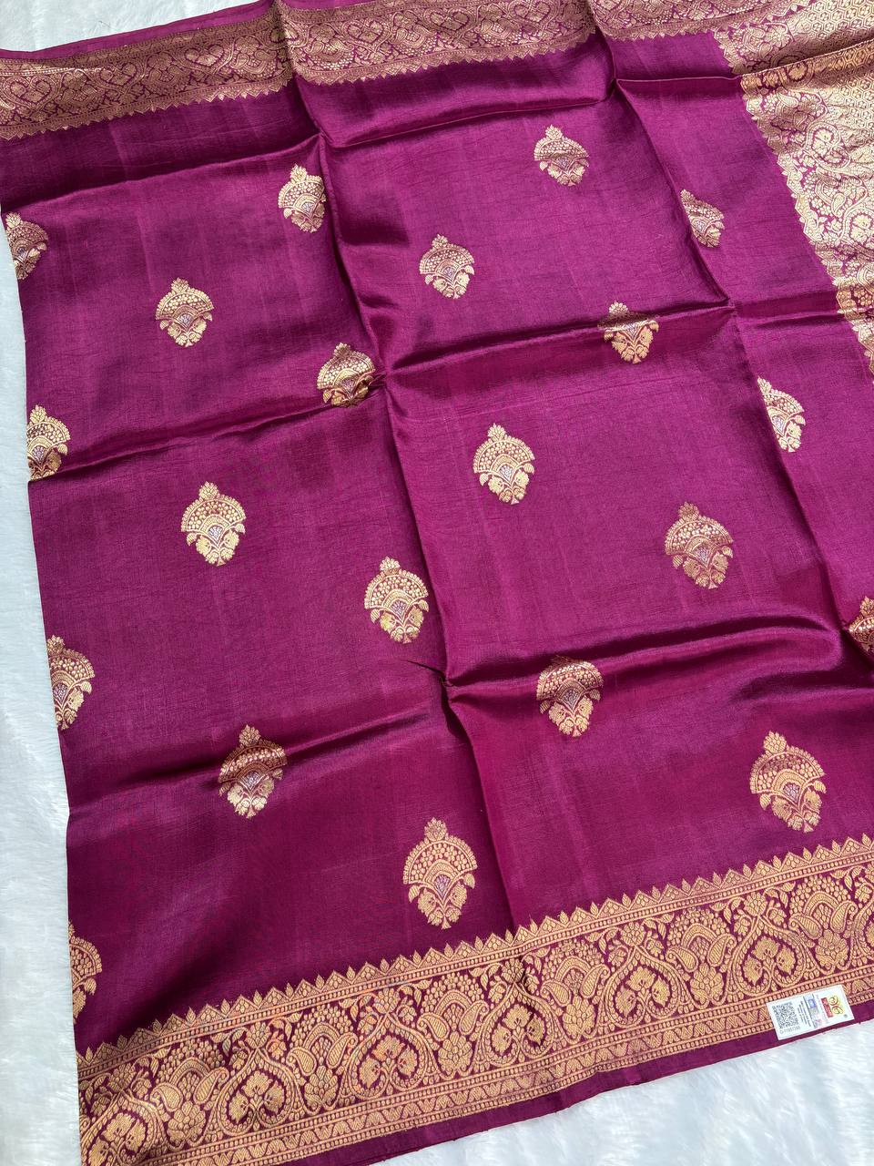 Katan Silk Saree – Rich Plum Wine with Antique Rose-Gold Zari Kadhua Motifs