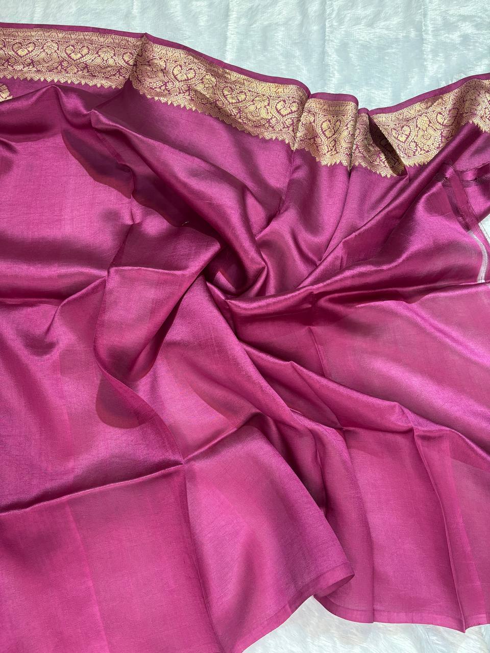 Katan Silk Saree – Rich Plum Wine with Antique Rose-Gold Zari Kadhua Motifs