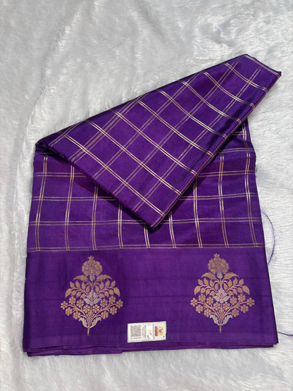 Katan Silk Saree – Imperial Violet with Sona Rupa Kadhua Tree Medallions