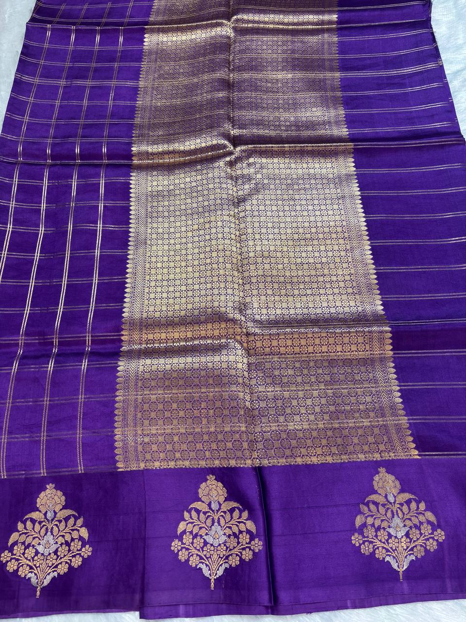 Katan Silk Saree – Imperial Violet with Sona Rupa Kadhua Tree Medallions