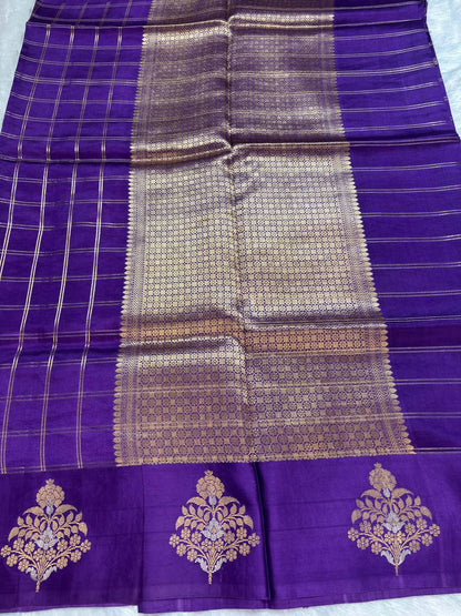 Katan Silk Saree – Imperial Violet with Sona Rupa Kadhua Tree Medallions