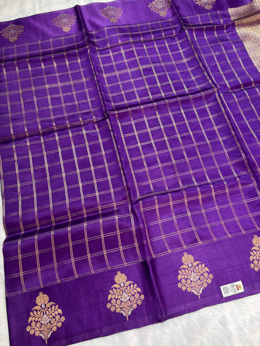 Katan Silk Saree – Imperial Violet with Sona Rupa Kadhua Tree Medallions