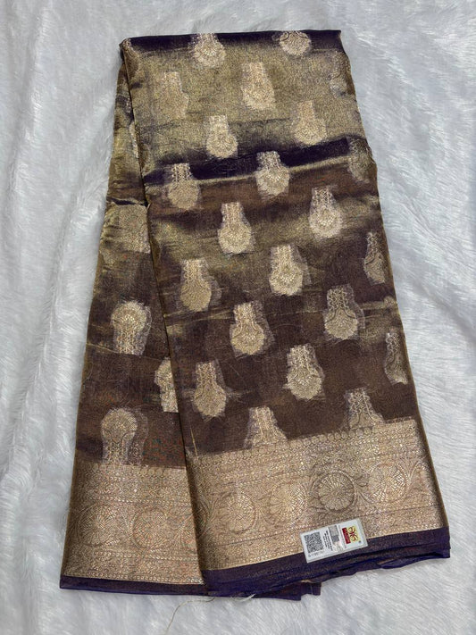 Royal Navy Violet Banarasi Tissue Silk Saree with Sona Chandi Kalka Buta and Floral Jaal Pallu