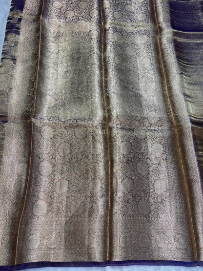 Royal Navy Violet Banarasi Tissue Silk Saree with Sona Chandi Kalka Buta and Floral Jaal Pallu